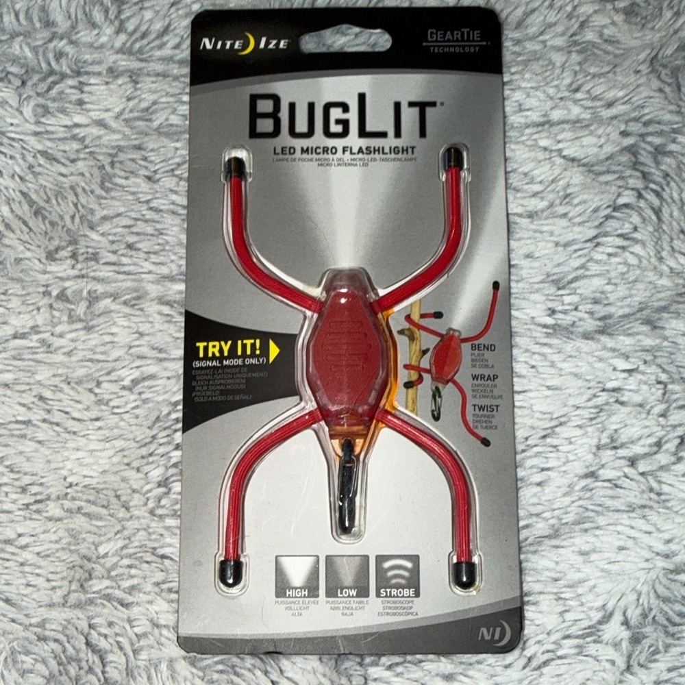 Nite Ize BugLit LED Micro Flashlight Red Gear Tie Technology BG02-10-R6 Light